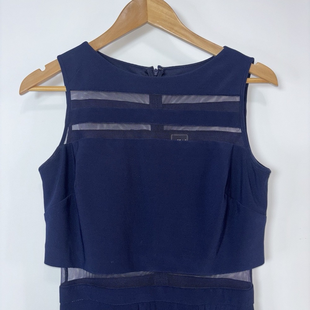 Nightway Navy Blue Mesh Cutout Maxi Dress Sleeveless Formal Evening Size 6 - Picture 3 of 7